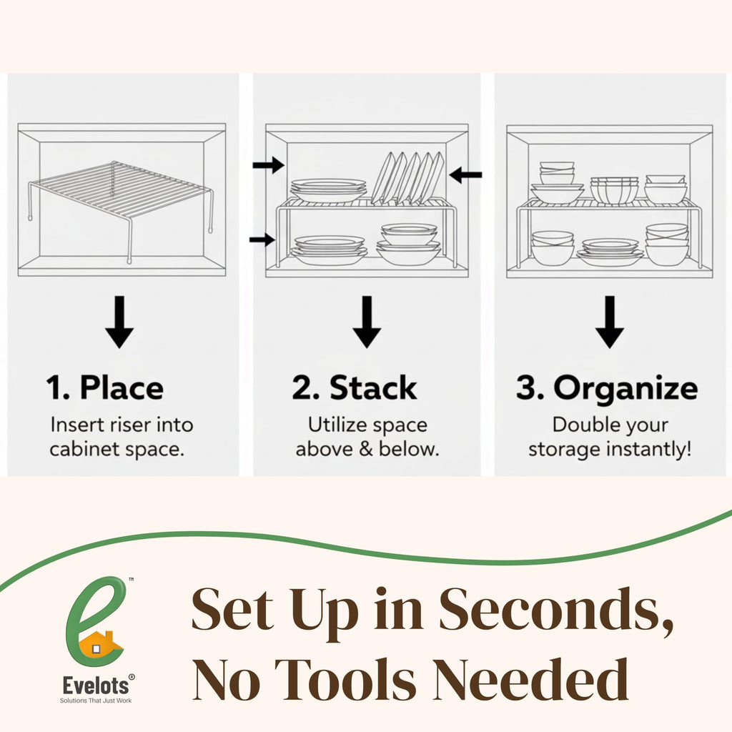 Evelots Kitchen Cabinet Wire Shelf Organizer/Rack - 4 Pack Sturdy Metal Shelf Risers - Double Your Counter Space - Great for Kitchen, Freezer, Pantry and Bathroom - Rustproof - White