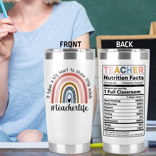 PRPinkRain Teacher Appreciation Gifts - Teacher's Day, Back To School, Graduation, Christmas, Birthday, Thank You, Teacher Gifts for Women, Men - 20 Oz Stainless Steel Tumbler Cup Mug