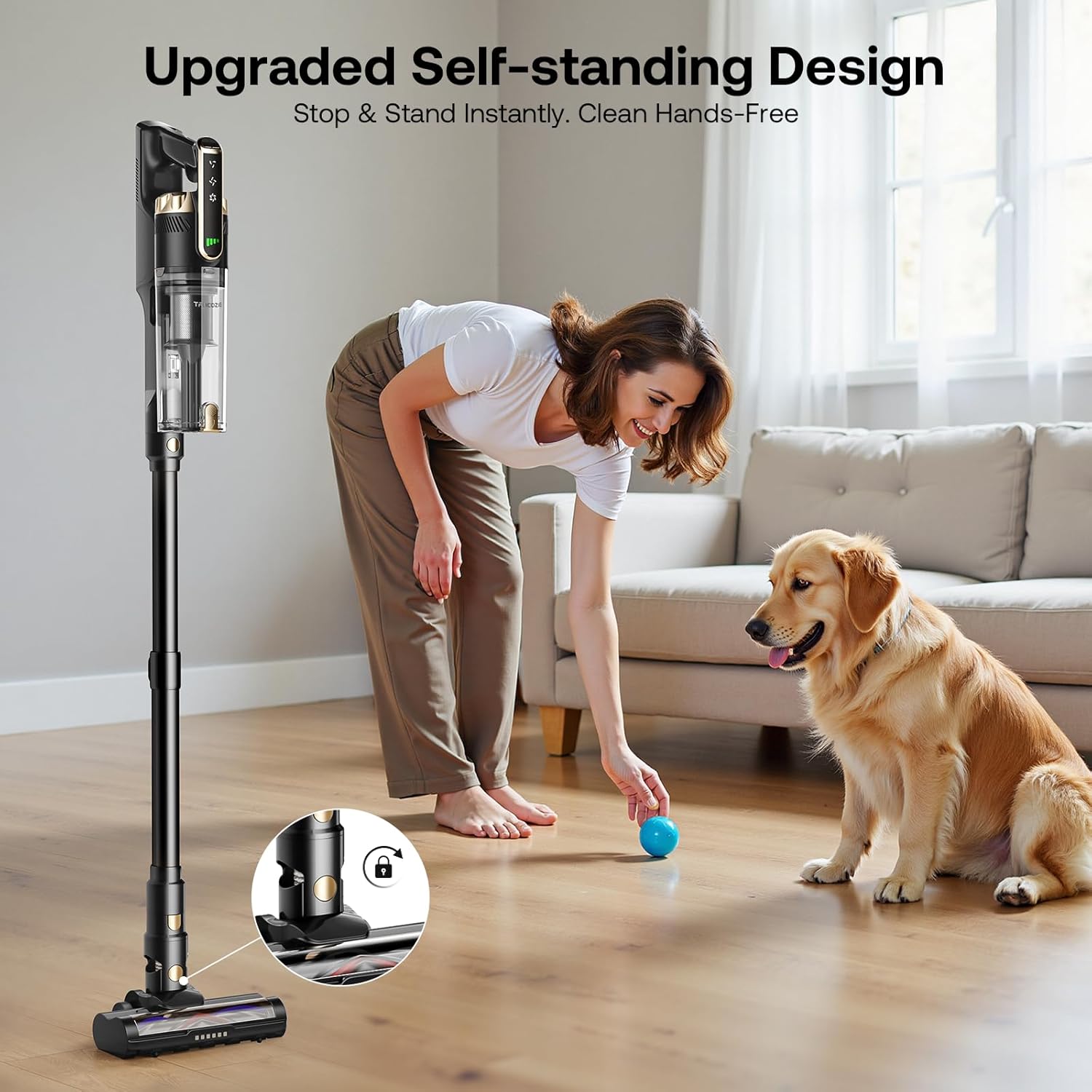 Trucozie Cordless Vacuum Cleaner - Lightweight Self-Standing Design | 50 Mins Runtime, Powerful Suction for Home & Pet Hair