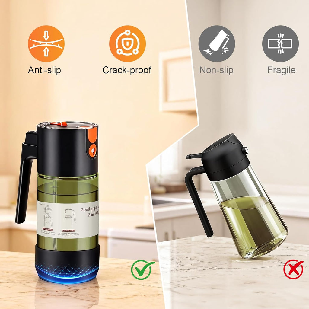 Skiennix 2-In-1 Oil Sprayer - Light-Blocking Dark Glass Olive Oil Dispenser | 500ml for Cooking & BBQ