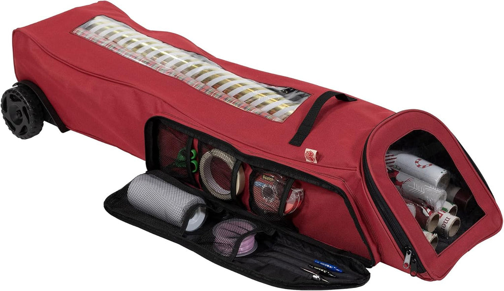 Rolling Gift Wrapping Paper Storage Containers - Holds 12 (40-Inch) Rolls | Over-Door Organizer with Oversized Wheels