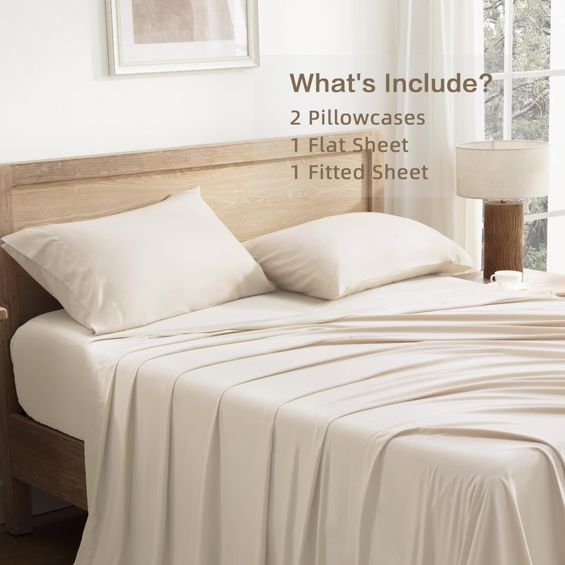 Andency King Size Sheets Set, 100% Viscose Derived from Bamboo, Cooling Summer King Sheets, Deep Pocket Up to 16", Silky Soft Bed Sheets, Hotel Breathable Bedding Sheets & Pillowcases, Beige