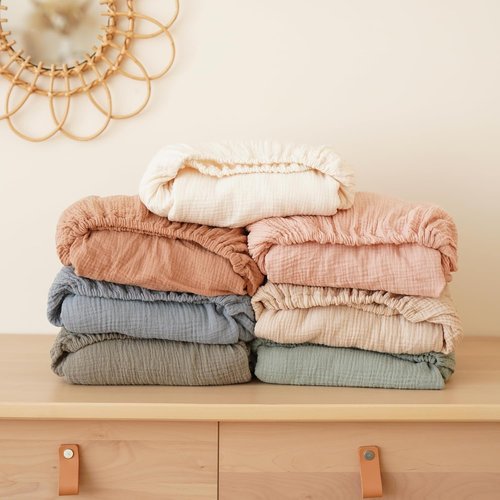 Konssy Muslin Crib Sheets - Soft Cotton Baby Sheets for Standard Crib Mattress | 2 Pack, Fog Green & Cream
