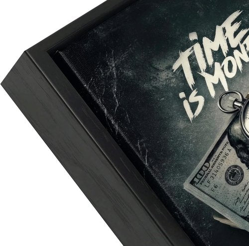 Framed Time Is Money Canvas Wall Art - Motivational Office Decor | Inspirational Quotes for Home & Bar