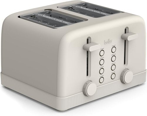 Bella 4 Slice Toaster - 6 Shade Settings, Reheat & Cancel Functions, Removable Crumb Tray, 900 Watts, Oatmilk