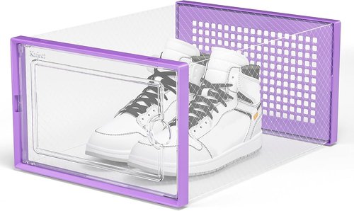 Kuject X-Large Shoe Storage Boxes - Clear Plastic Stackable 12 Pack | Sneaker & Toy Organizer Bins, Purple