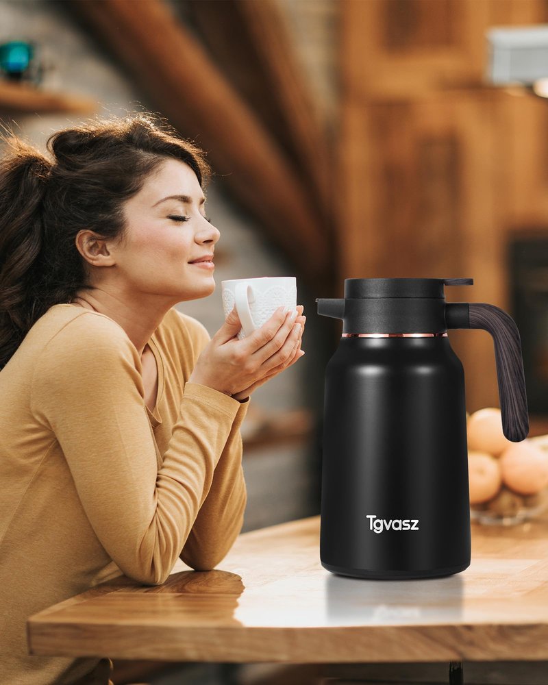 51 Oz Carafes for Hot Liquid, 2 PCS Stainless Steel Insulated Vacuum Thermal Coffee Carafes For Keeping Hot, 1.5 Liter Coffee Dispenser(Black/Black)