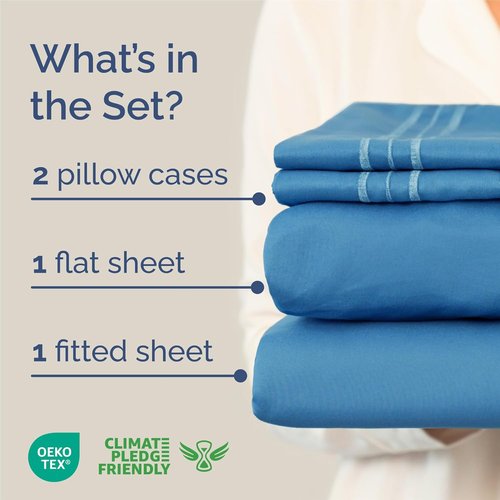 King Size 4 Piece Sheet Set - Comfy Cooling Bed Sheets for Luxurious Sleep - Deep Pockets, Soft & Wrinkle-Free - Oeko-Tex Certified - Denim Blue