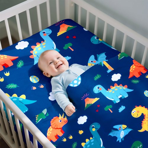 Cloele Crib Bedding Set for Boys Girls- 3 Piece Dinosaur Baby Bedding Set Soft Comforter Bed Set Includes Toddler Pillowcase Crib Sheet Baby Quilt - Nursery Bedding Set for Boys-Colorful Dinosaur