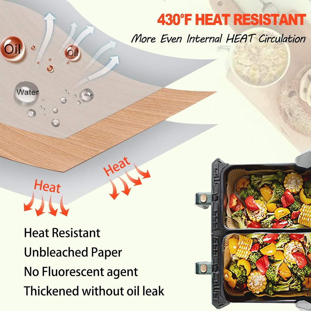 Ninja Foodi Air Fryer Liners - Disposable Parchment Paper for Dual Basket Cooking | Rectangular Size