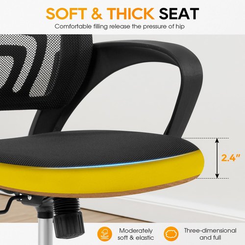 BestOffice Ergonomic Office Chair - Mid-Back Swivel Design with Breathable Backrest & Lumbar Support | Adjustable Height & Rolling Wheels | Dark Black for Adults & Women
