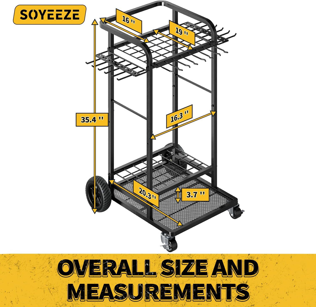 SOYEEZE Garden Tool Organizer - Heavy Duty 3-Tier Yard Tower Rack with Large Wheels | Holds 35 Tools