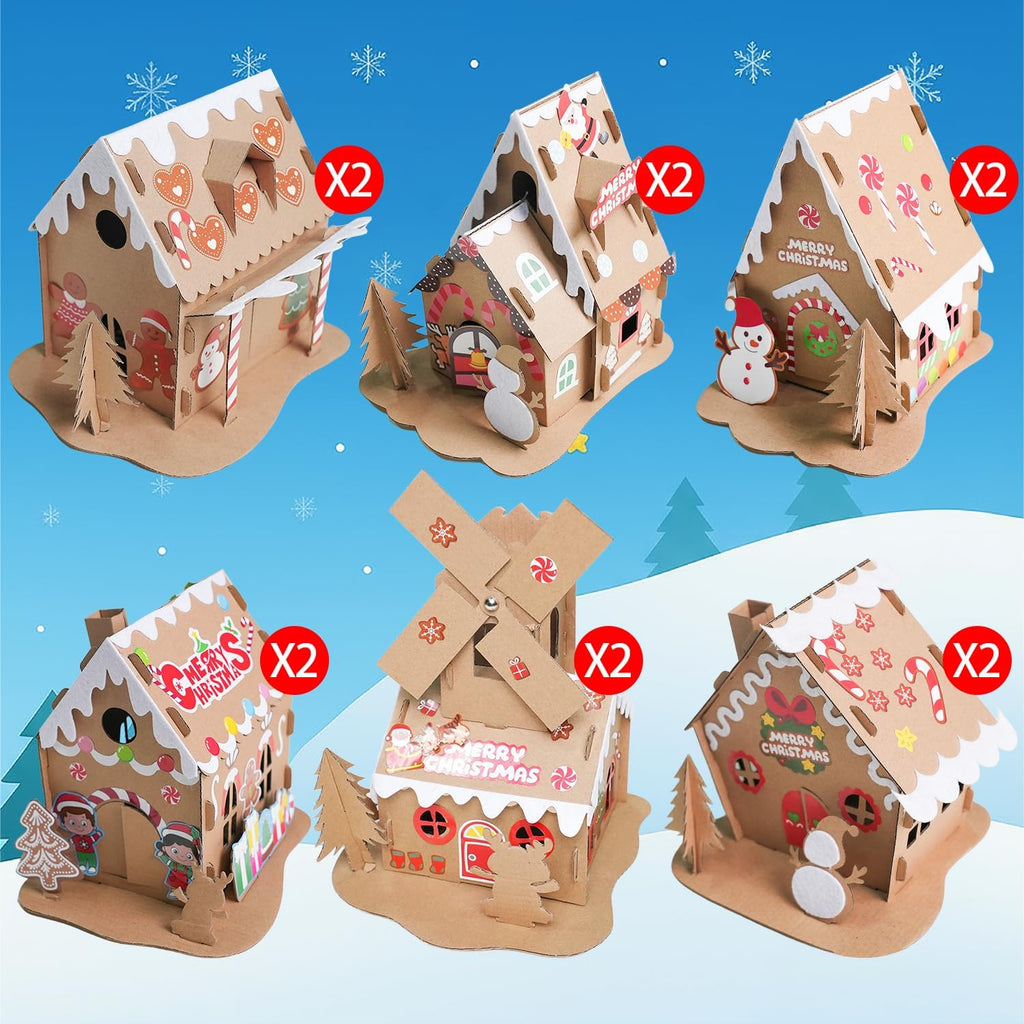 Skiennix Christmas Gingerbread House DIY Kit - 12 Pack Cardboard Houses for Kids & Adults, Festive Holiday Fun