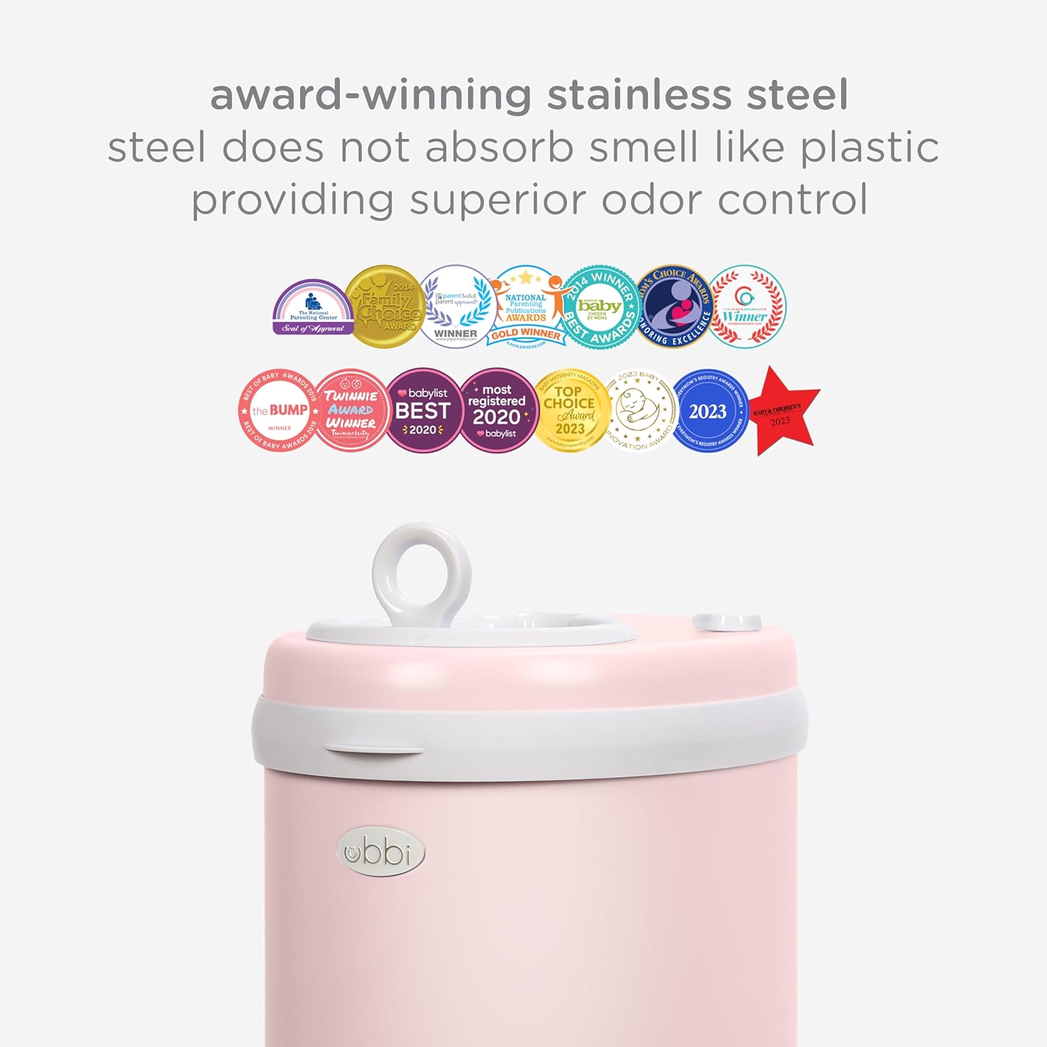Ubbi Steel Diaper Pail - Odor Locking Design, No Special Bag Needed | Award-Winning, Blush Pink