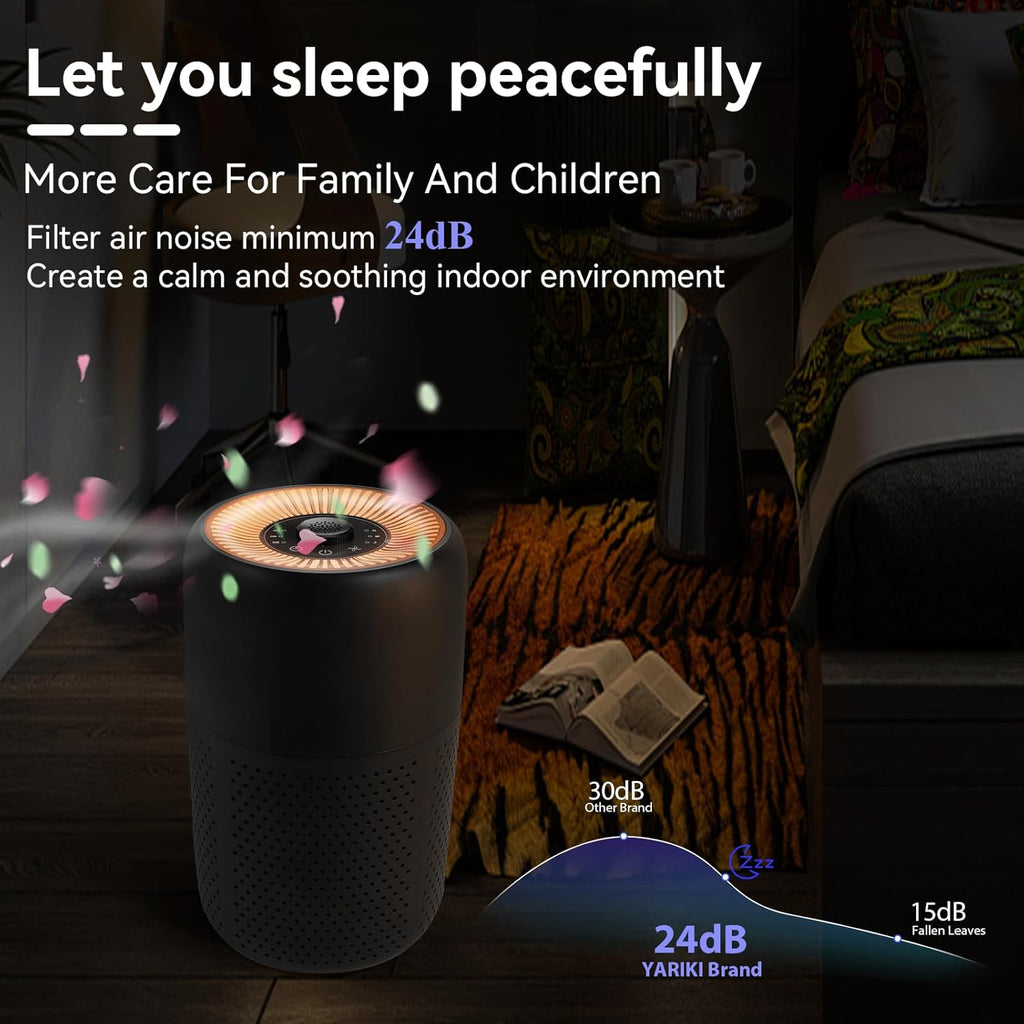 YARIKI Air Purifiers - 2 Pack for Bedroom & Home | Aromatherapy, Nightlight, Low Noise (Black)