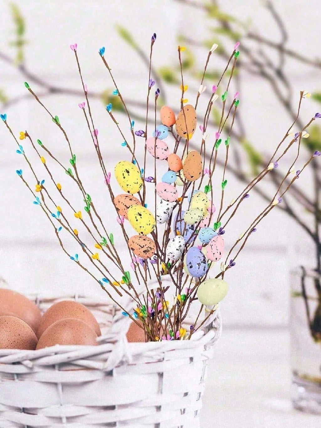 Skiennix 13PCS Artificial Easter Spray Vines - Pastel Egg & Berry Decor for Spring Floral Arrangements