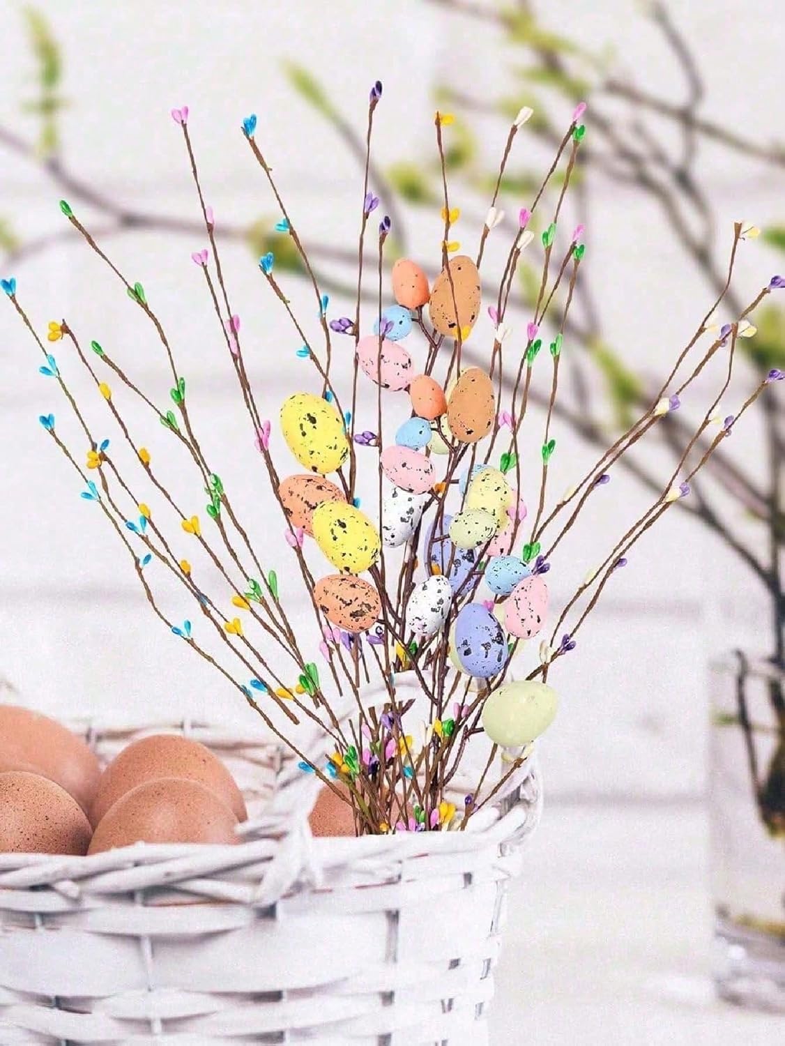 Skiennix 13PCS Artificial Easter Spray Vines - Pastel Egg & Berry Decor for Spring Floral Arrangements
