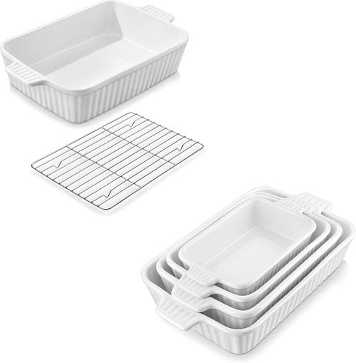 MALACASA Ceramic Bakeware Set - 5-Piece Oven Safe Casserole Dishes | Includes 9x13 Large Dish in White