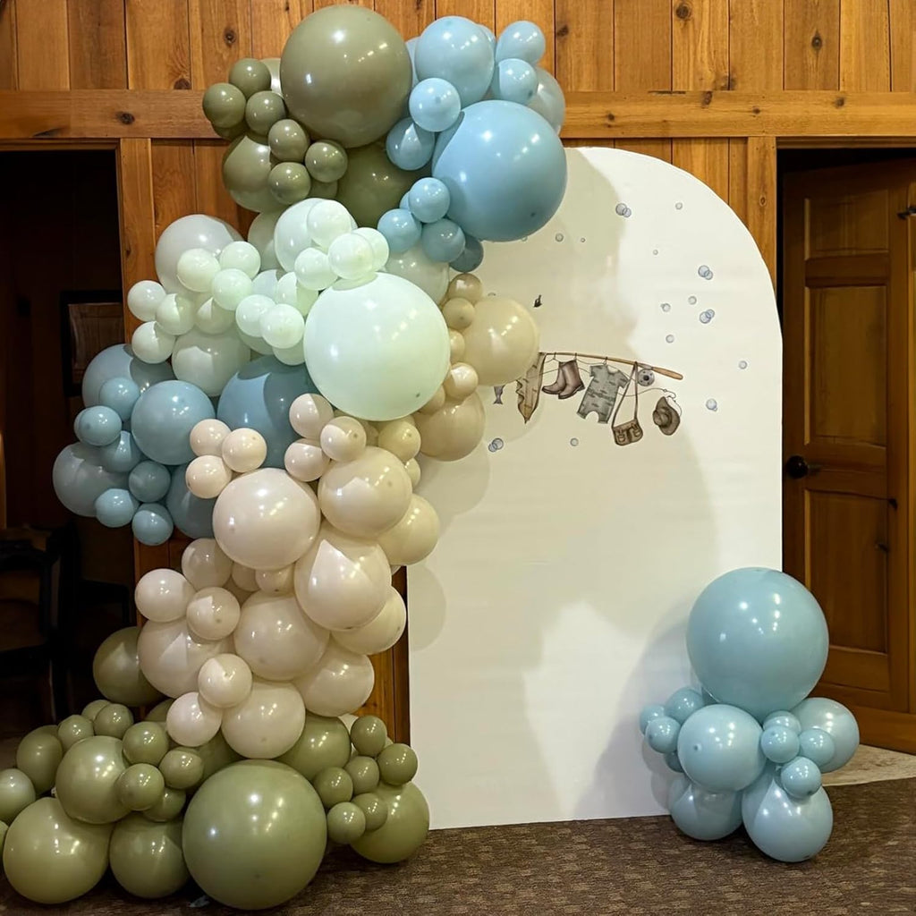 Sage Green & Blue Balloons - 60 PCS 12-Inch Dusty Green, Blue, Sand & Gold for Baby Shower | Wedding Decor