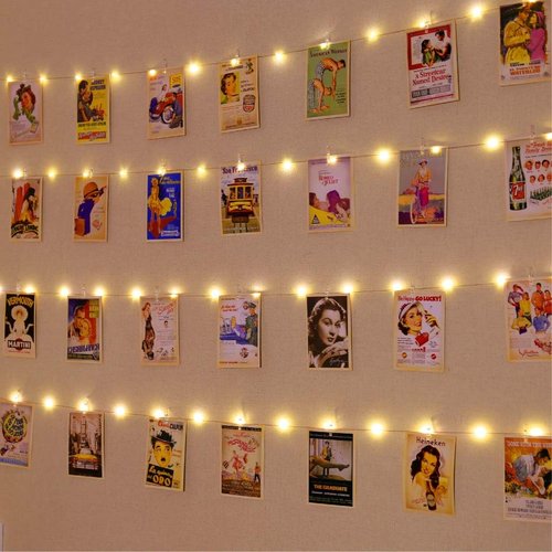 HXWEIYE 33Ft Warm White Photo Clips String Light - 100 LEDs with Timer & 8 Modes | Includes 52 Clear Clips & 12 Hooks for Bedroom Decor
