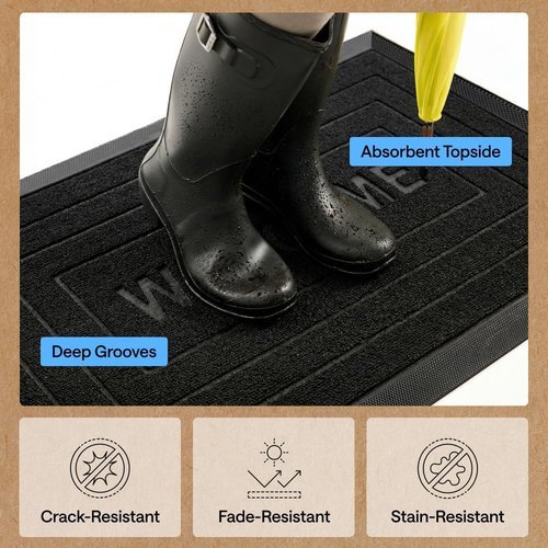 GORILLA GRIP Waterproof All-Season WeatherMAX Doormat - Stain & Fade Resistant, 29x17 Black