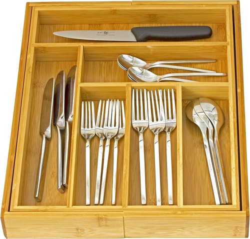 Home-it Expandable Cutlery Drawer Organizer - Adjustable Utensil Dividers for Kitchen Storage