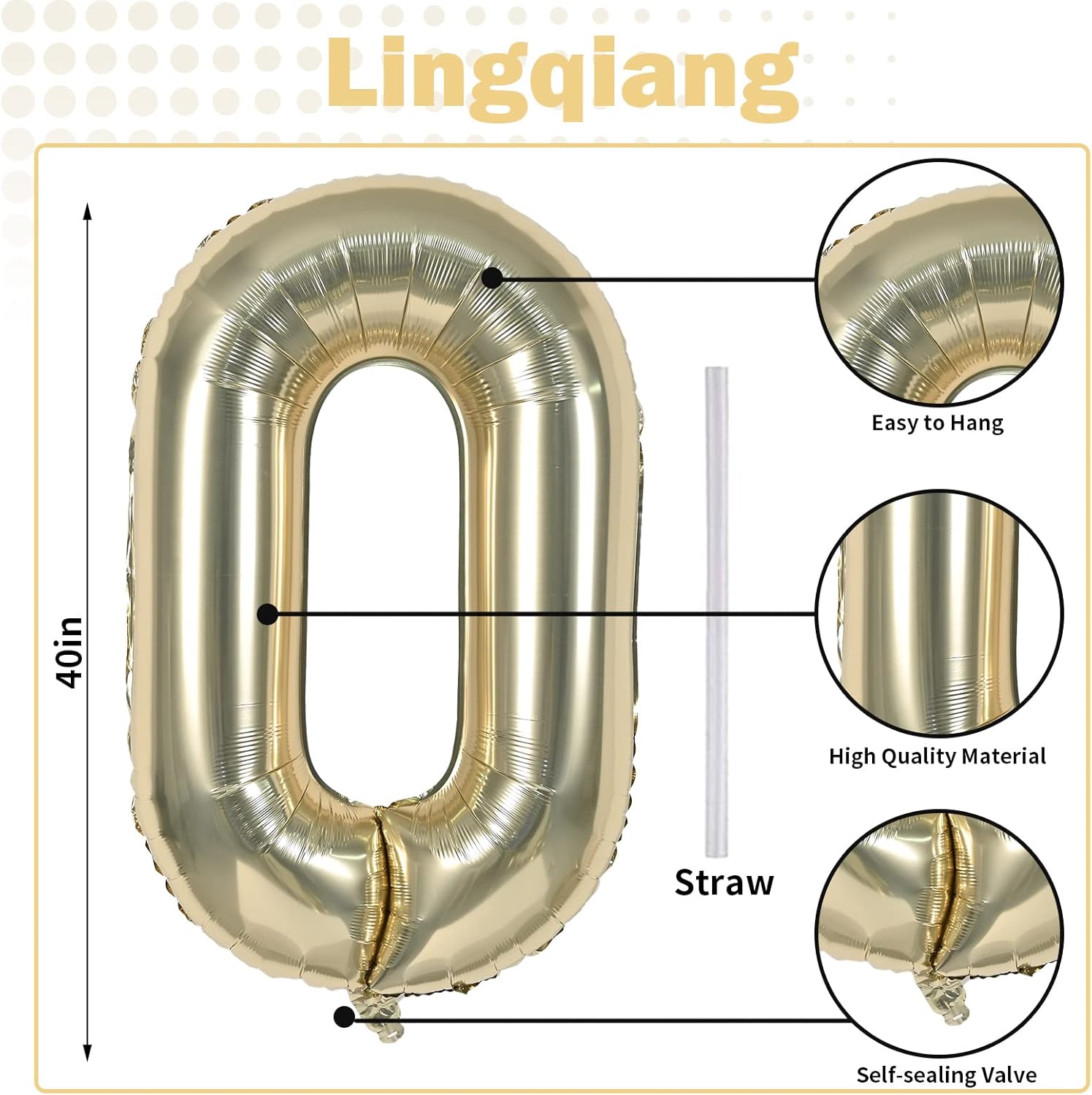 Skiennix 40" Champagne Gold Number 0 Balloon - Large Foil Helium Decoration for Birthdays & Anniversaries