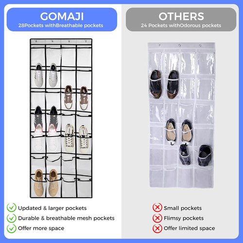 GOMAJI Over The Door Shoe Organizer - 28 Large Pockets for Maximum Storage Capacity | Includes 4 Metal Hooks