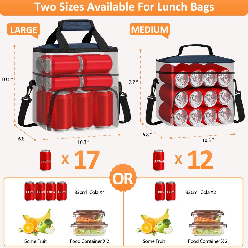 Vankor Lunch Box for Men Women, Large Double Layer Insulated Lunch Bag Tote Expandable Leakproof Waterproof Cooler Bag with Adjustable Shoulder Strap for Work Office Picnic Travel, Blue