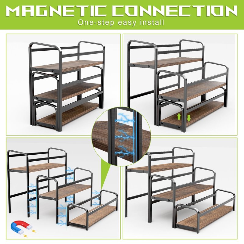 3-Tier Coffee Syrup Rack for Countertop, Large Capacity 12-Bottles Syrup Stand with Wood Shelf & Metal Frame for Coffee Bar, Premium Black Coffee Organizer Station/Wine Rack for Kitchen Storage