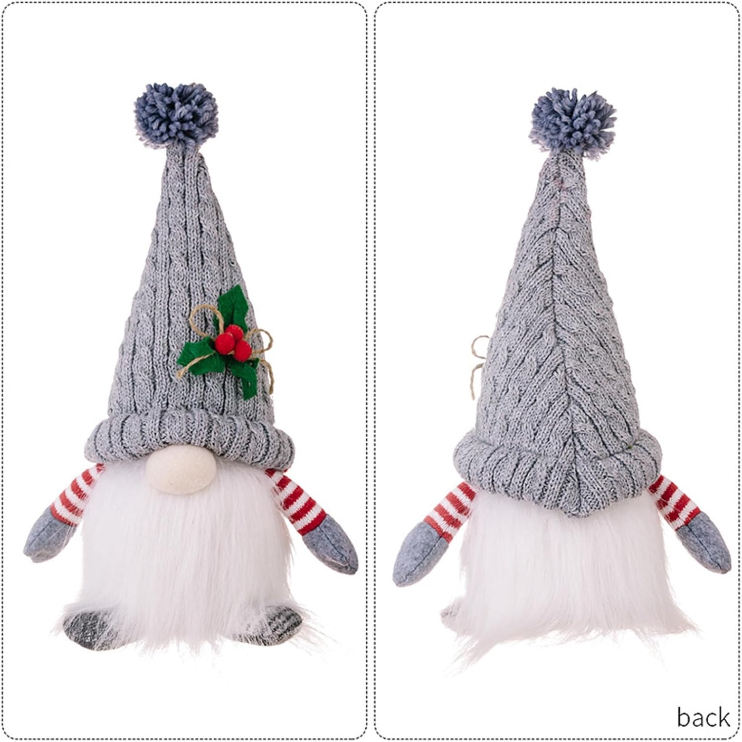 Skiennix Lighted Christmas Gnome Ornaments - LED Battery Operated Holiday Decor | 2 Pack (Red & Grey)