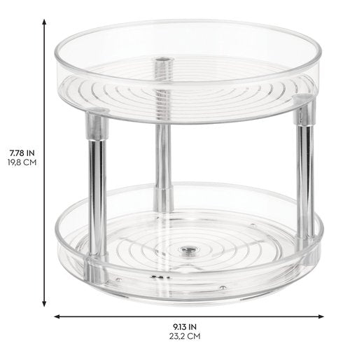 iDesign 9-Inch Plastic 2-Tier Lazy Susan Turntable - Set of 2 - Clear/Chrome