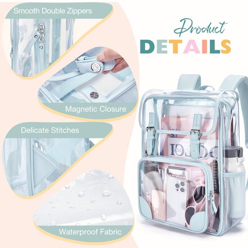 mommore Clear Backpack Heavy Duty Large Clear Bookbag for School Transparent PVC Stadium Approved See Through Back Pack