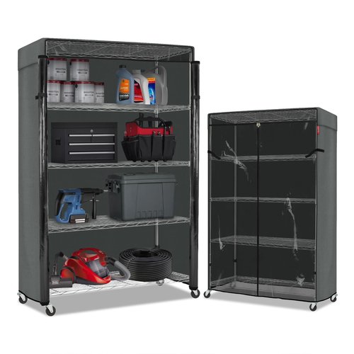Porch Shield Storage Shelf Cover Fits 48" x 24" x 72" Wire Rack - Dustproof Shelving Unit Cover with Front Transparent(Grey)