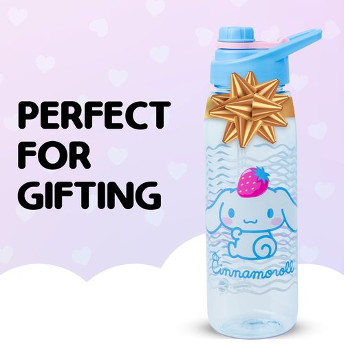 Silver Buffalo Sanrio Hello Kitty and Friends Cinnamoroll with Strawberry Water Bottle with Screw-On Lid, 28 Ounces