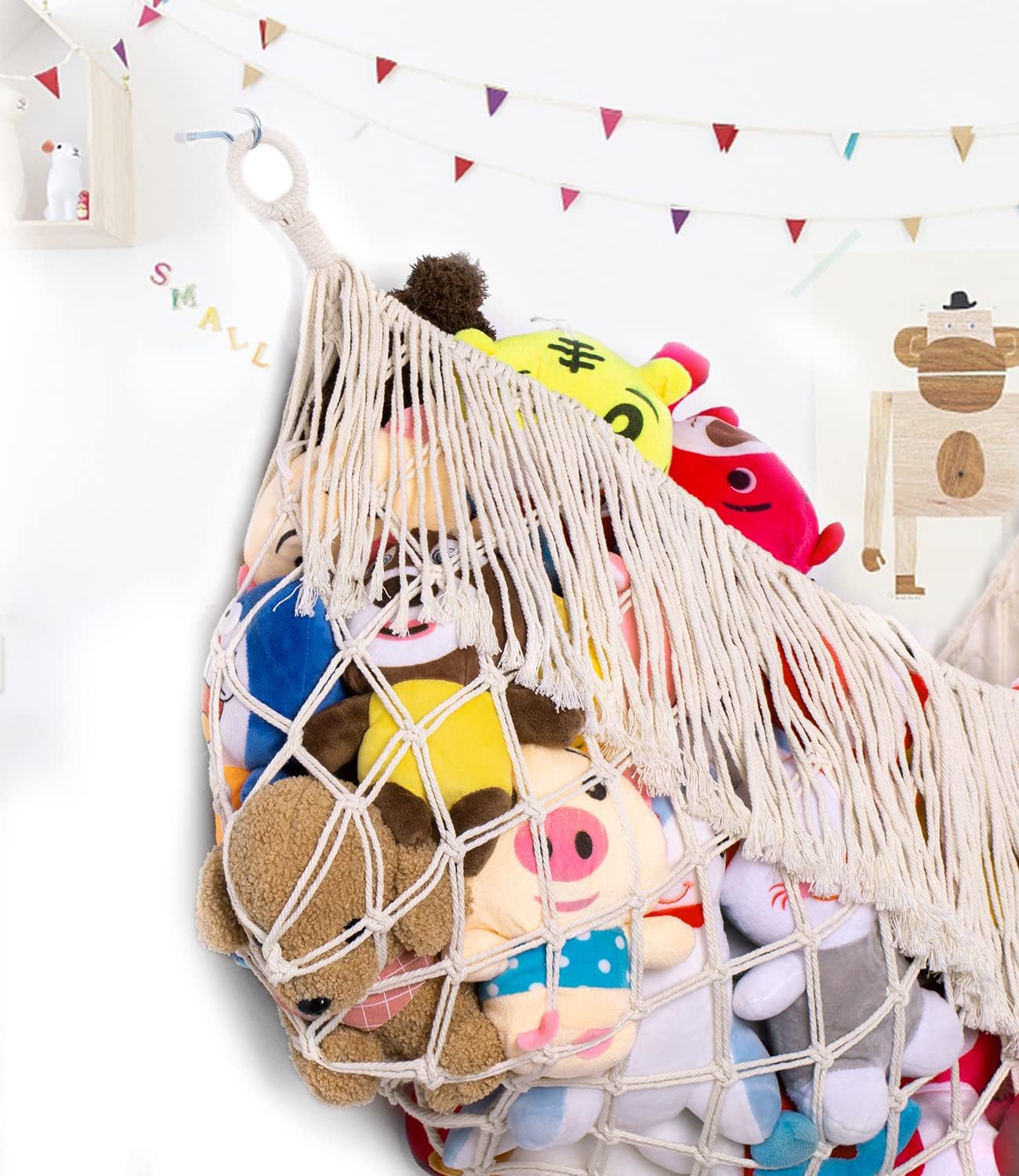 Skiennix Stuffed Animal Hammock - Extra Large 56'' Long Storage Solution | Cream White Hanging Organizer