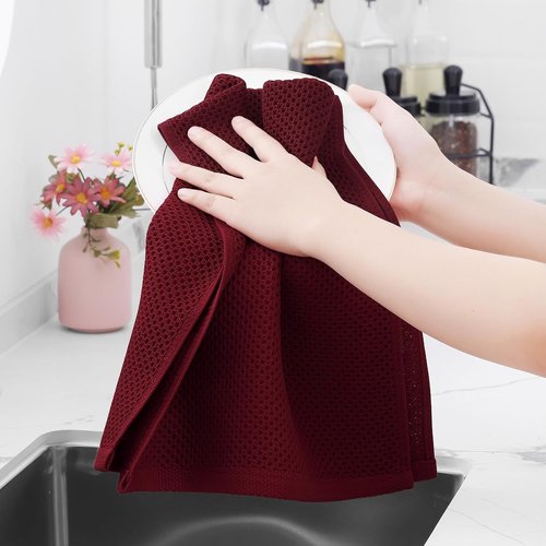 Homaxy 100% Cotton Waffle Weave Kitchen Dish Towels - Ultra Soft & Absorbent, 13 x 28 Inches, 12-Pack | Burgundy