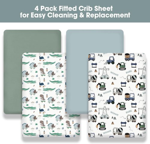 Little Grape Land Crib Sheets - Super Soft 4-Pack for Boys & Girls | Neutral Truck & Alligator Designs