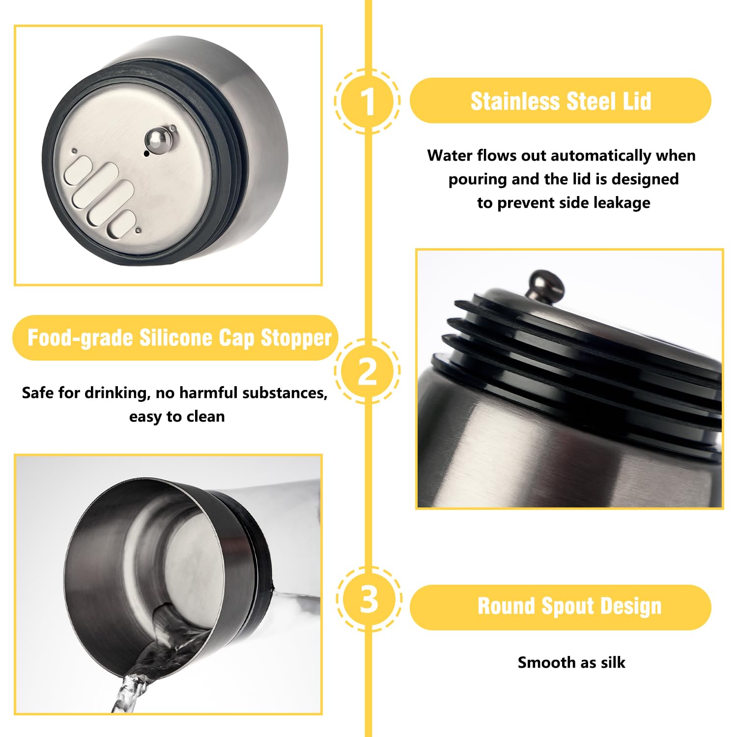 GLASKEY Glass Water Carafe with Lid,1200ml Glass Juice Pitcher with Stainless Steel Gravity Lid,Clear Water Pitcher for Ice Tea, Lemonade, Coffee,Juice Beverage,40 oz