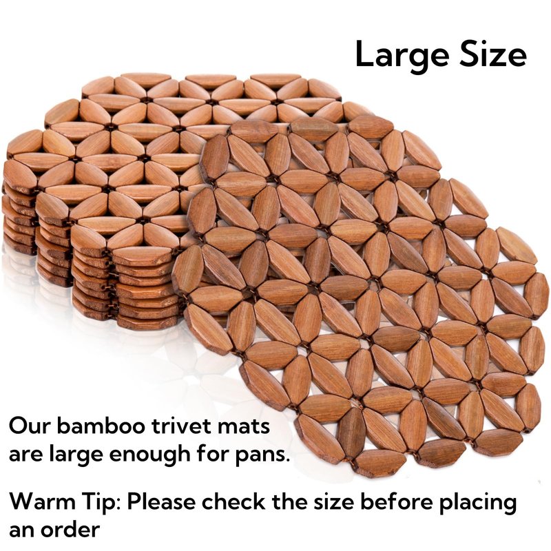 Tlence 8 Pack Bamboo Trivet Mat, Bamboo Hot Plate Pad, Heat Resistant Table Counter Protector, Coaster for Hot Tea Coffee Pot Plates Pans Bowls, Festive Design Table Décor, Kitchen Gift Idea