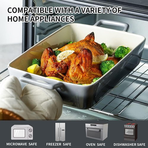 KOOV Bakeware Set - Ceramic Baking Dish Set with Rectangular Pans for Daily Use | 3-Piece, 12 x 8.5 Inches, Gradient Gray