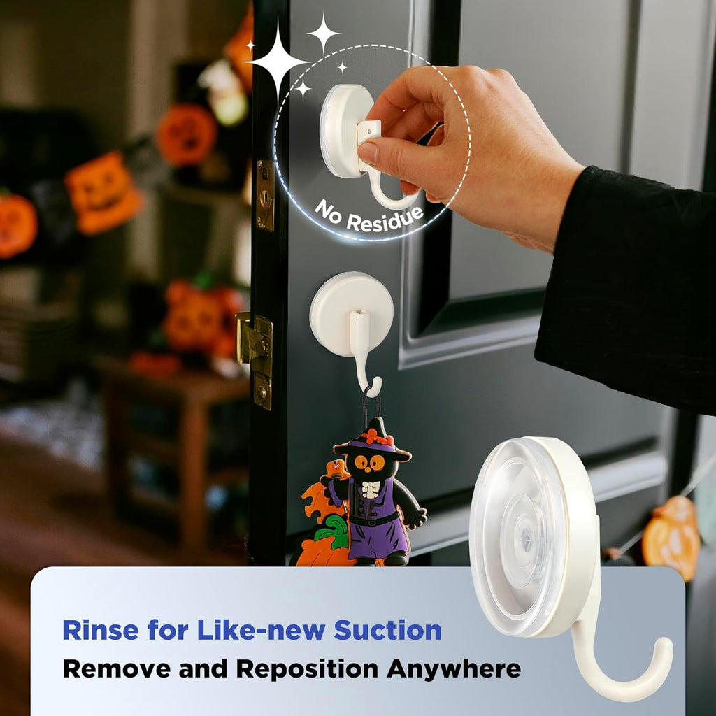 OUTXE Wreath Hanger - Upgraded Suction Cup Hook for Front Door & Windows | 4-Pack, White