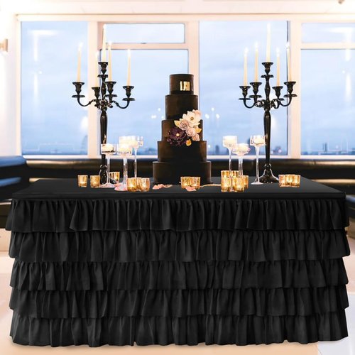 JEVIX Black Tulle Table Skirt 9ft Tutu Table Skirt For Rectangle Table Birthday Party Decorations Baby Shower Girls Parties Cake Dessert Table Decorations Ruffle Table Skirting