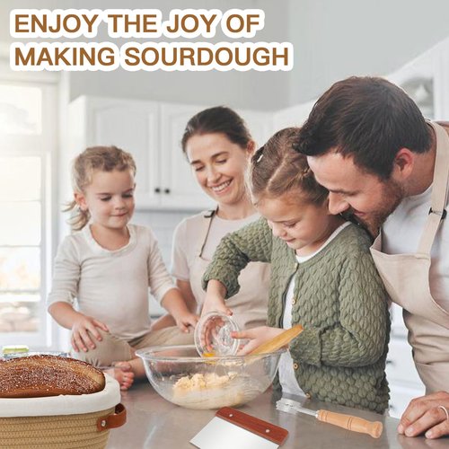 Banneton Bread Proofing Basket Set 9 Inch Round and 10 Inch Oval Sourdough Proofing Baske Bread Baking Supplies with Danish Whish Bowl Scraper Dough Scraper for Bread Making Baking Fermentation