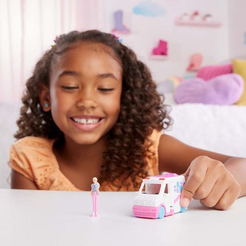 Barbie Mini Doll & Toy Vehicle Set - Color-Change Care Clinic Vehicle with 1.5-Inch Doll
