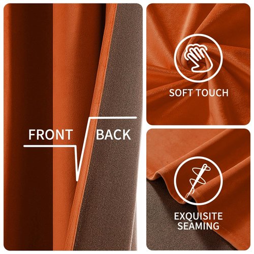 EMEMA Fall Burnt Orange Velvet Blackout Curtains 96 inches Long, Super Soft Luxury Thermal Insulated Curtains for Bedroom, Grommet Soundproof Elegant Window Drapes for Living Room W52 x L96 2 Panels