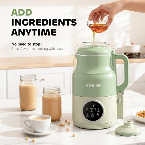 AESTHETERN Nut Milk Maker Machine, Soy Milk & Oat Milk Maker with 8 Presets, High-Speed Blender, Auto-Clean, Delay Start, 33oz Almond Milk Maker for Plant-Based & Dairy-Free Beverages, Green