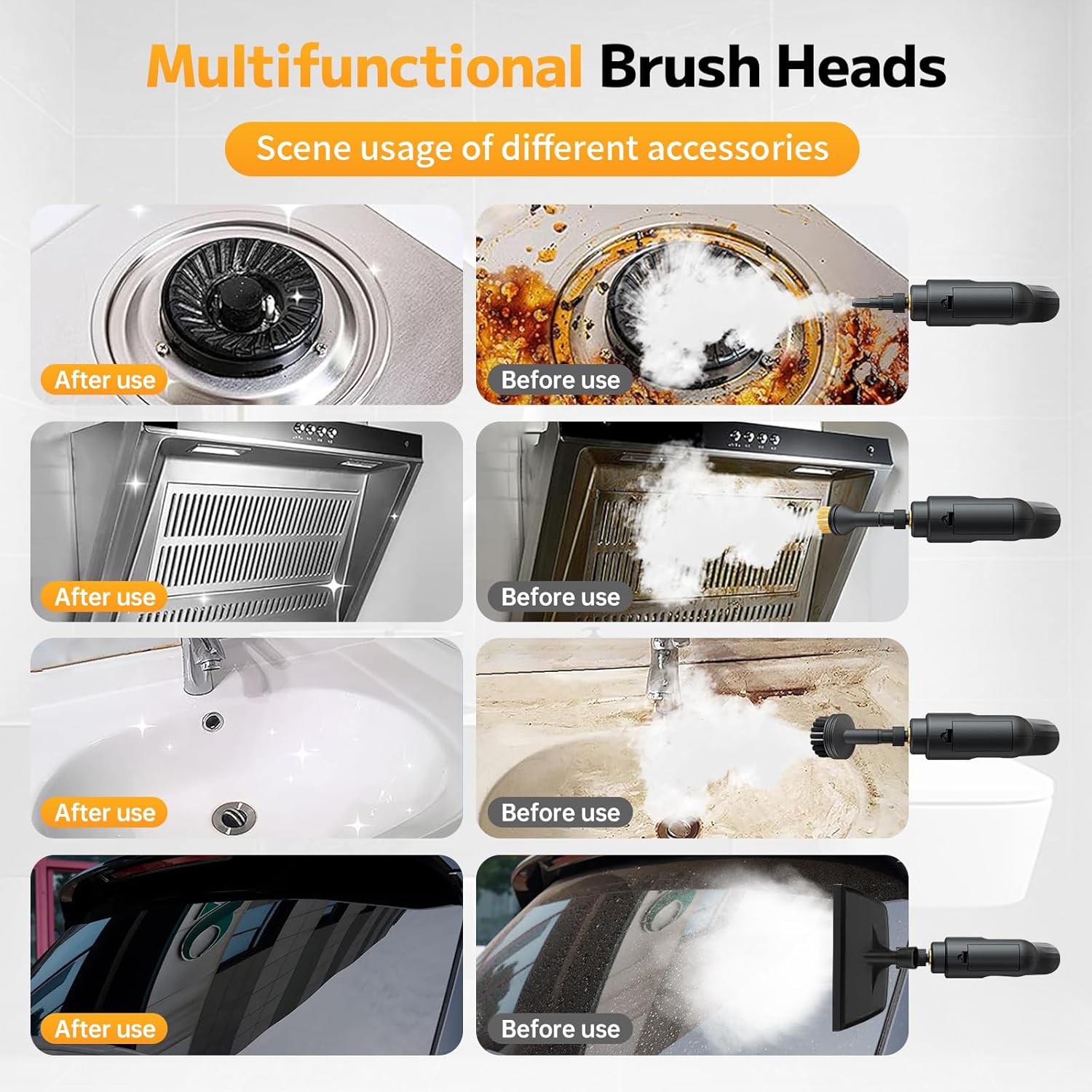 Pressurized Steam Cleaner - 54oz Portable Steamer with 15-Piece Kit | Fast Heat-Up in 15s, Handheld for Home & Car