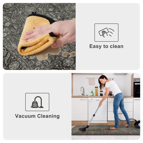 KIMODE Anti Fatigue Kitchen Mat, Cushioned Boho Distressed Kitchen Runner Rug, Non Slip Waterproof Kitchen Mat for Floor, Comfort Foam Standing Desk Mat for Laundry Office Sink Green/Grey 20"x39"