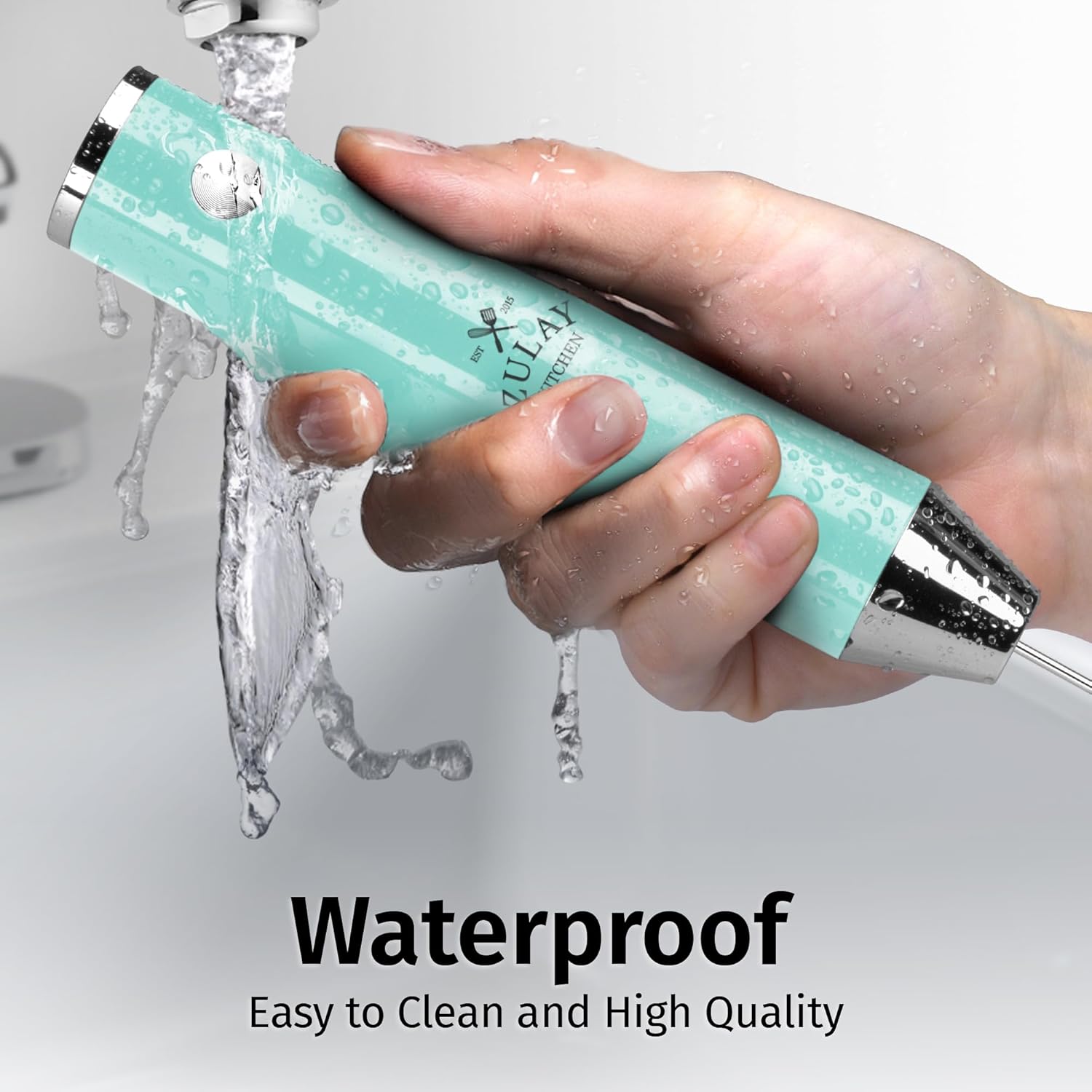 Zulay Kitchen Rechargeable Milk Frother - Powerful 2-Speed Motor, Waterproof, 2000mAh Battery | Sky Blue Drink Mixer for Lattes, Cappuccinos, Matcha & Protein Powder